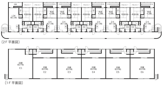間取図（店舗+2DK 5戸・店舗+1LDK 1戸）|